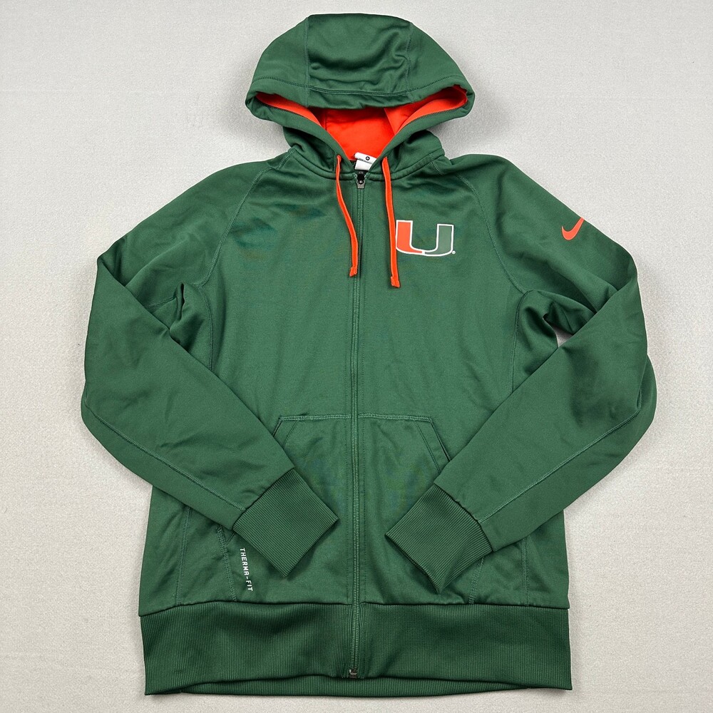 Miami Hurricanes Jacket Men Medium Green Nike Therma Fit NCAA Football Hood M